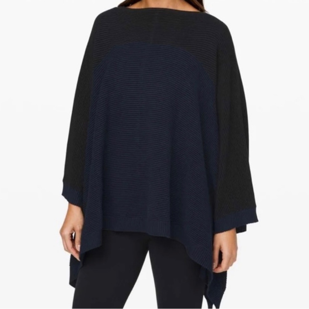 Lululemon It All Lines Up Ribbed Knit Black/Navy Poncho Sweater, Never Worn